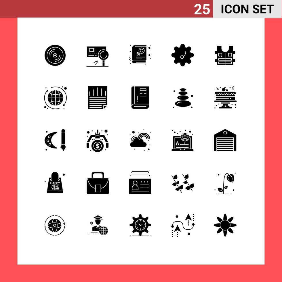 Pack of 25 Modern Solid Glyphs Signs and Symbols for Web Print Media such as safety jacket fraud vegetable sign Editable Vector Design Elements