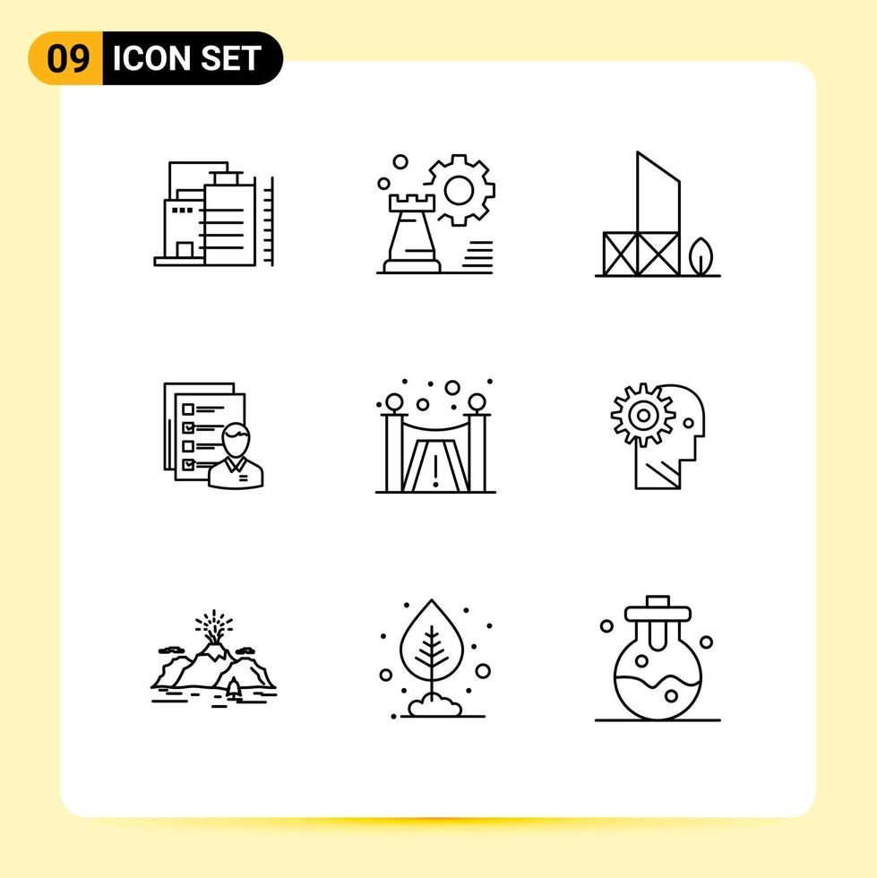 9 User Interface Outline Pack of modern Signs and Symbols of employee abilities config profile rescue Editable Vector Design Elements