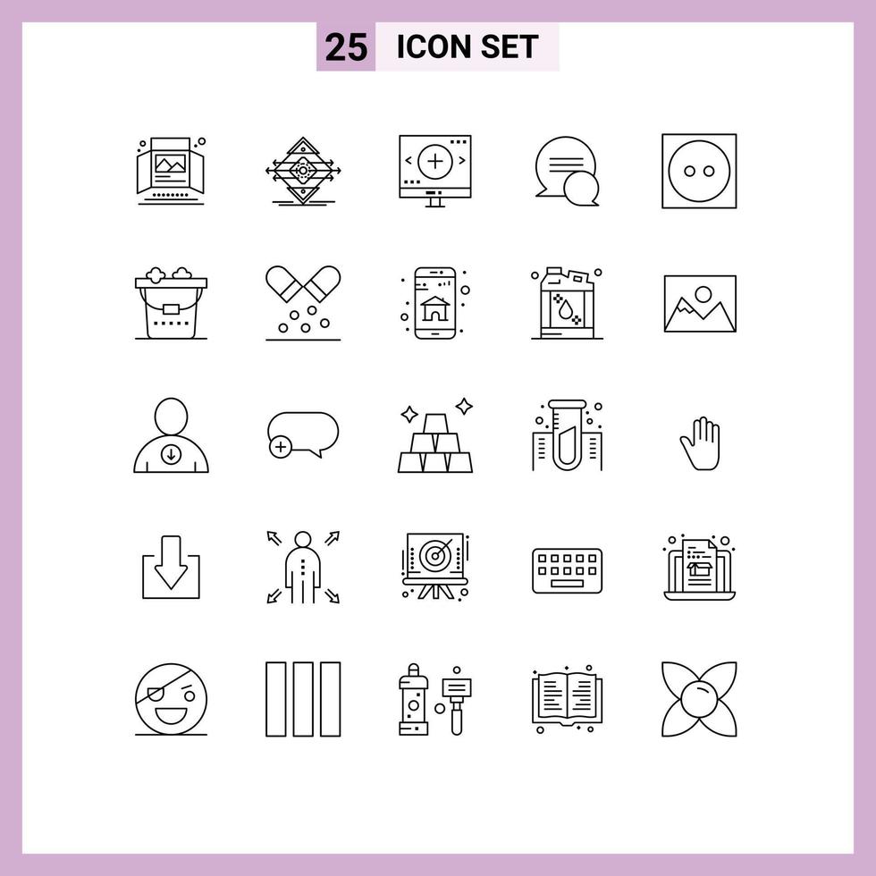 Modern Set of 25 Lines Pictograph of messages chat sign search glass Editable Vector Design Elements