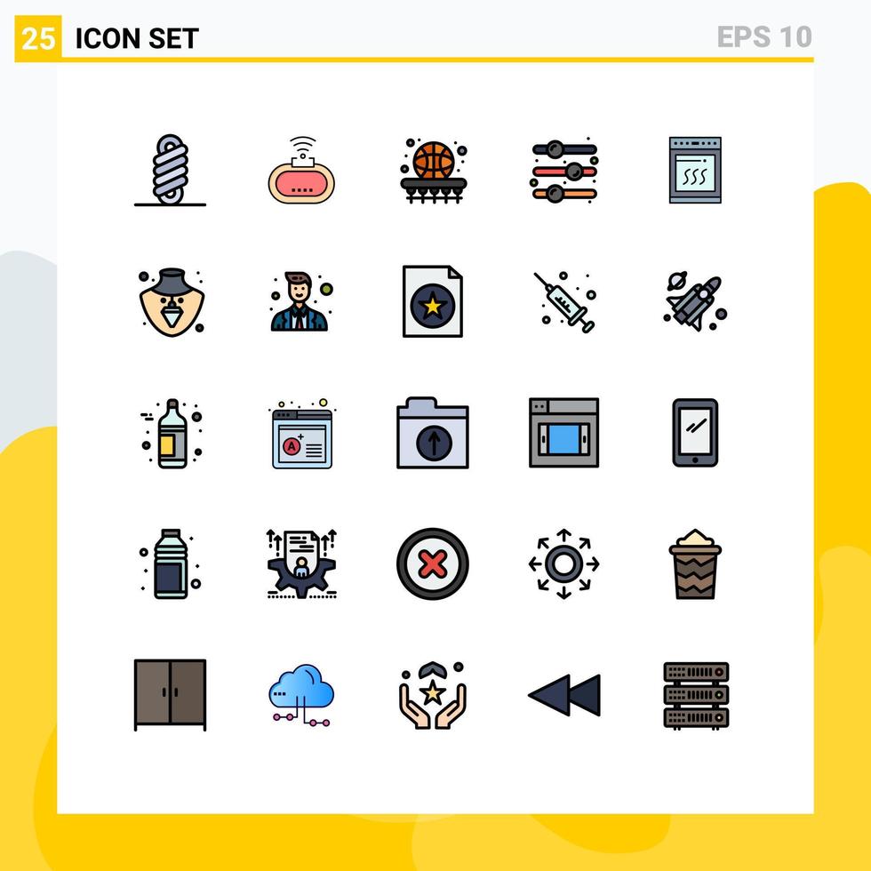 Modern Set of 25 Filled line Flat Colors Pictograph of kitchen toggle switch basket on design element Editable Vector Design Elements