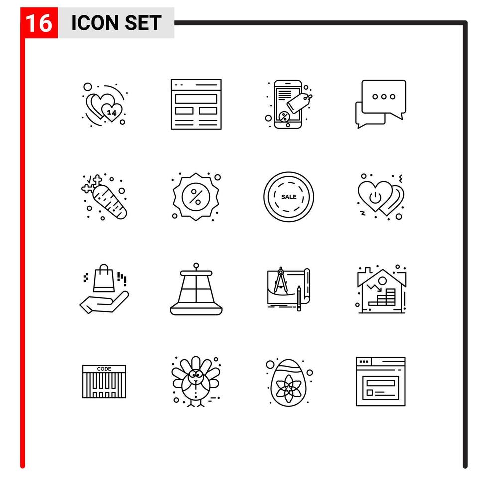 Set of 16 Modern UI Icons Symbols Signs for diet bubble user messages chat Editable Vector Design Elements