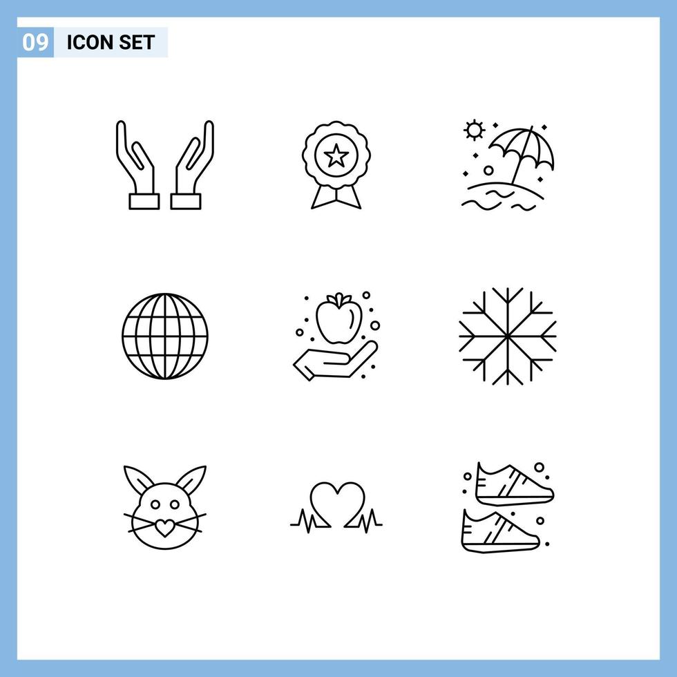 9 iconos creativos signos y símbolos modernos de frutas saludables playa manzana internet elementos de diseño vectorial editables vector
