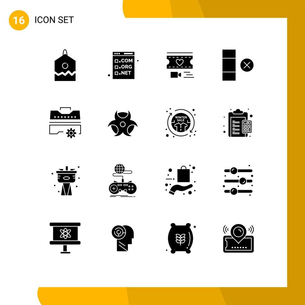 Pictogram Set of 16 Simple Solid Glyphs of toolbox construction filam row cell Editable Vector Design Elements