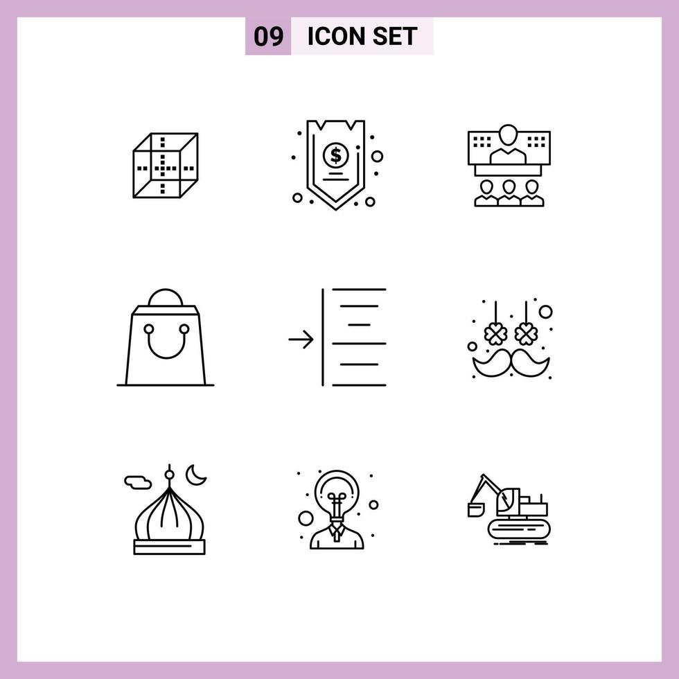 9 Universal Outline Signs Symbols of shopping bag insurance online connection Editable Vector Design Elements