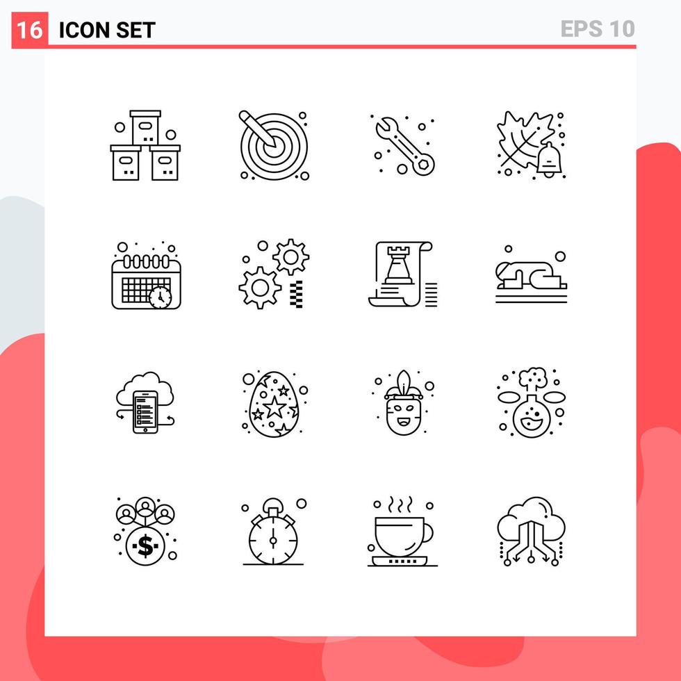 Editable Vector Line Pack of 16 Simple Outlines of schedule school creativity education support Editable Vector Design Elements