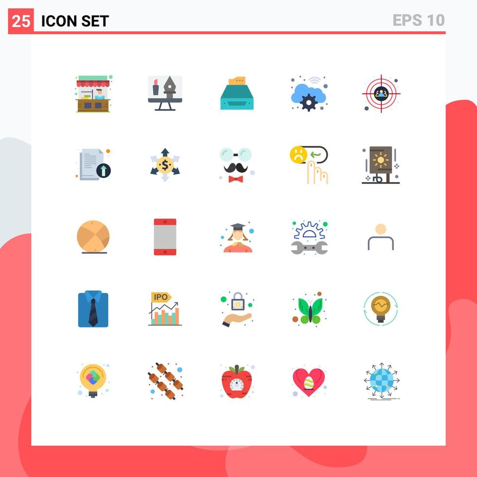 Group of 25 Modern Flat Colors Set for wifi cloud files storage database Editable Vector Design Elements