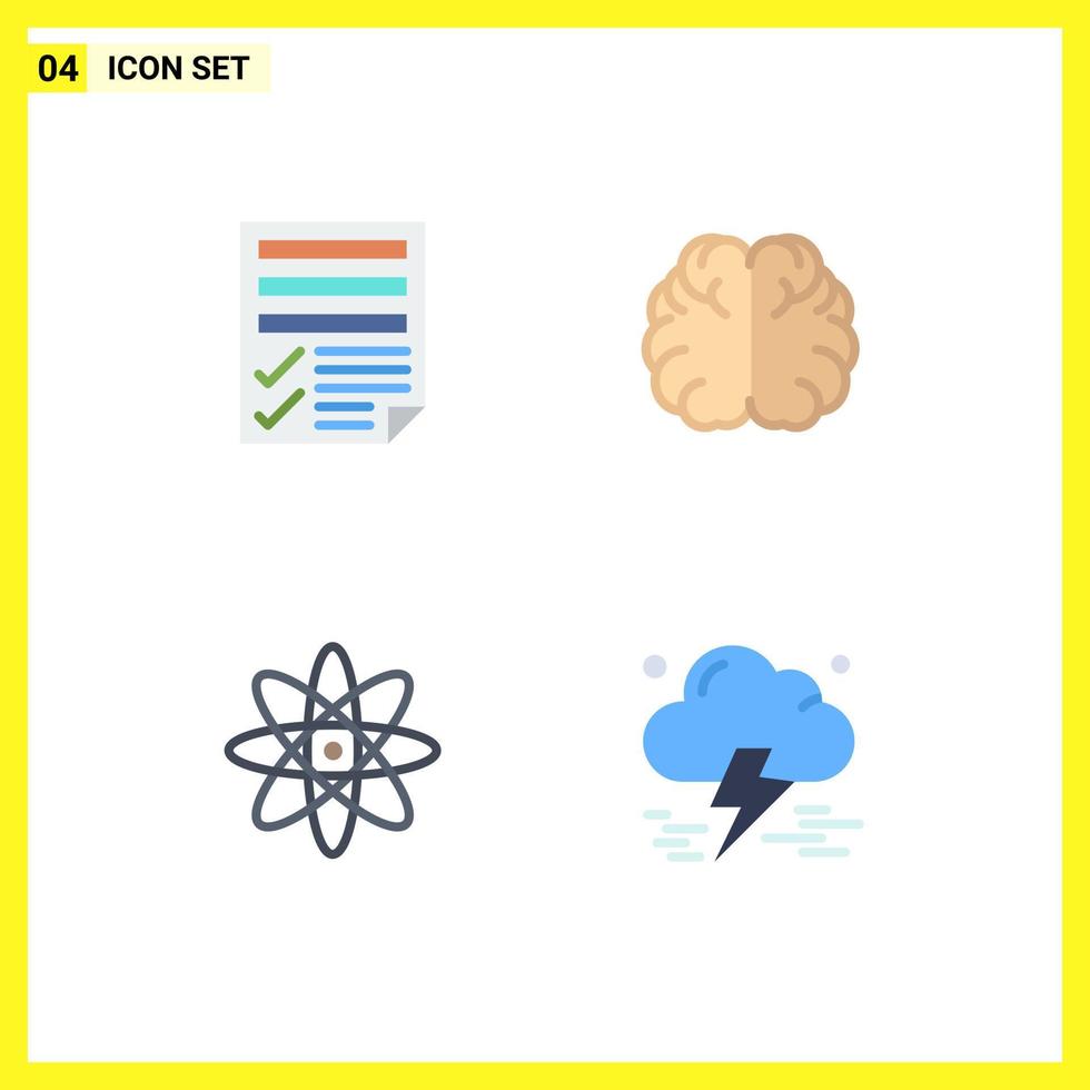 Group of 4 Flat Icons Signs and Symbols for data atom paper education science Editable Vector Design Elements