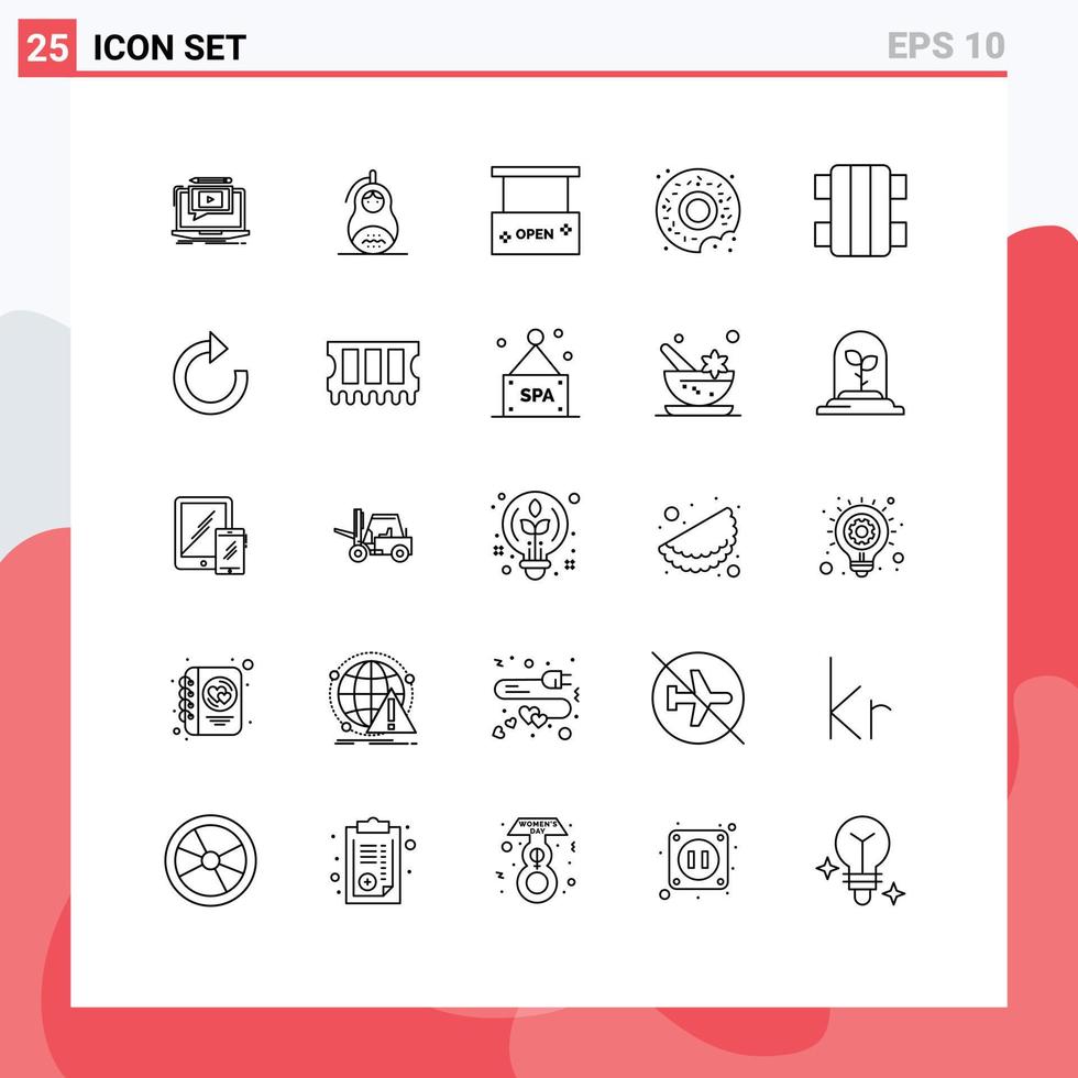 25 Universal Line Signs Symbols of sweets donut peace salon open Editable Vector Design Elements