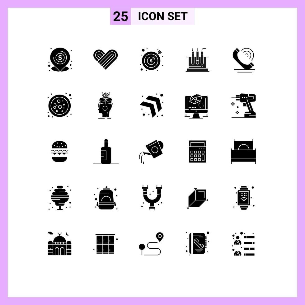 Editable Vector Line Pack of 25 Simple Solid Glyphs of call lab banking test money Editable Vector Design Elements