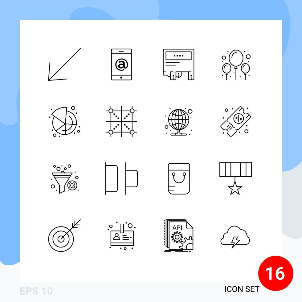 Modern Set of 16 Outlines and symbols such as share market marketing chart celebration Editable Vector Design Elements
