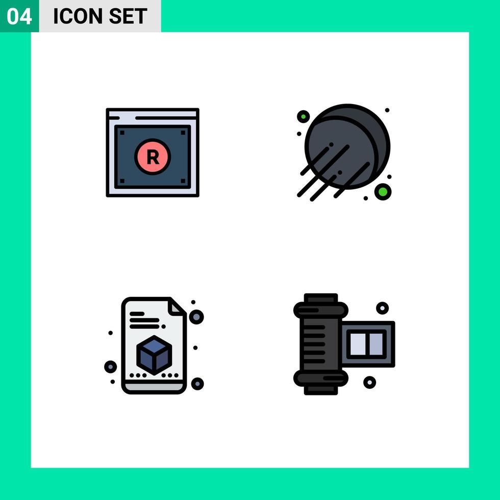 4 Universal Filledline Flat Color Signs Symbols of business printing law space ancient camera roll Editable Vector Design Elements