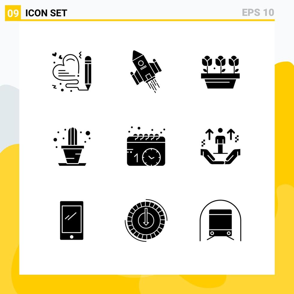 Universal Icon Symbols Group of 9 Modern Solid Glyphs of events plant launch house spring Editable Vector Design Elements