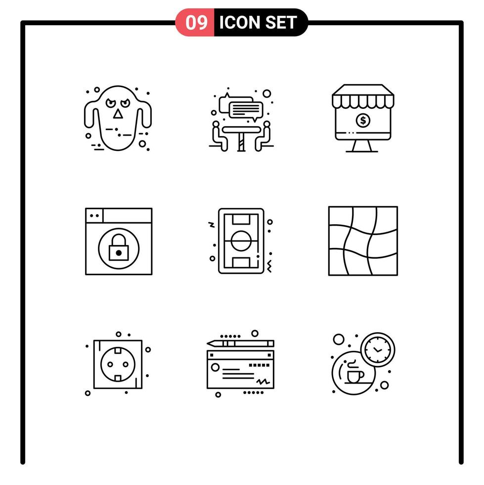 Set of 9 Modern UI Icons Symbols Signs for ground football online lock web Editable Vector Design Elements