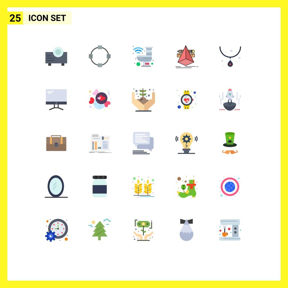 Pictogram Set of 25 Simple Flat Colors of jewelry diamond internet tools designer Editable Vector Design Elements
