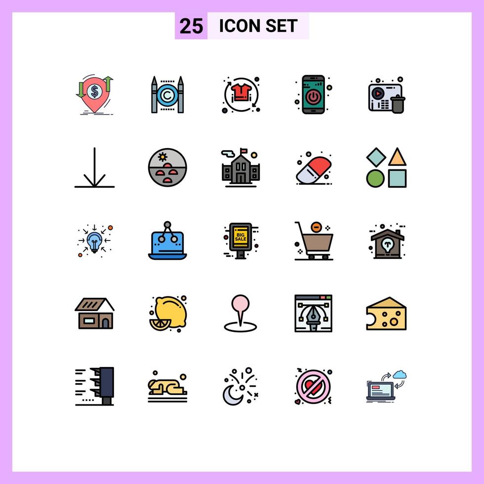 25 iconos creativos, signos y símbolos modernos de encendido, interruptor, aplicación digital, camiseta, elementos de diseño vectorial editables vector