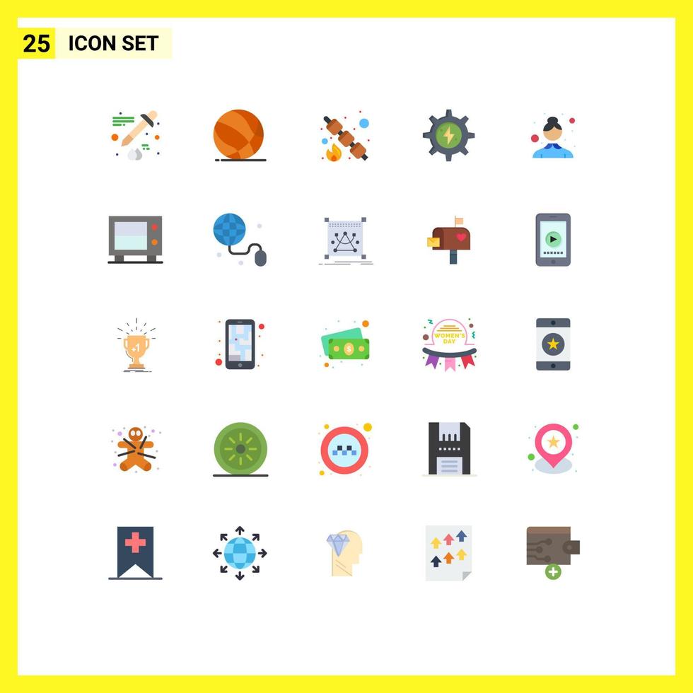 Group of 25 Flat Colors Signs and Symbols for cleaning service power marshmallow solar gear Editable Vector Design Elements