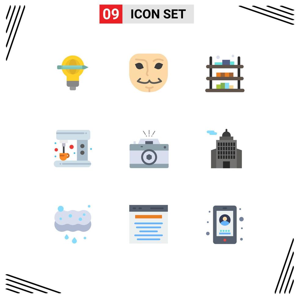 User Interface Pack of 9 Basic Flat Colors of photography maker buy machine sell Editable Vector Design Elements