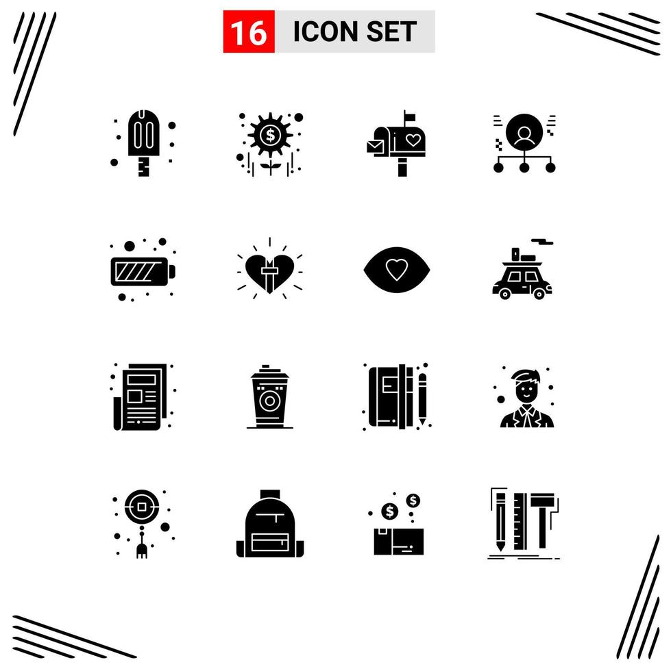 16 Universal Solid Glyph Signs Symbols of people human mail box employee letter box Editable Vector Design Elements