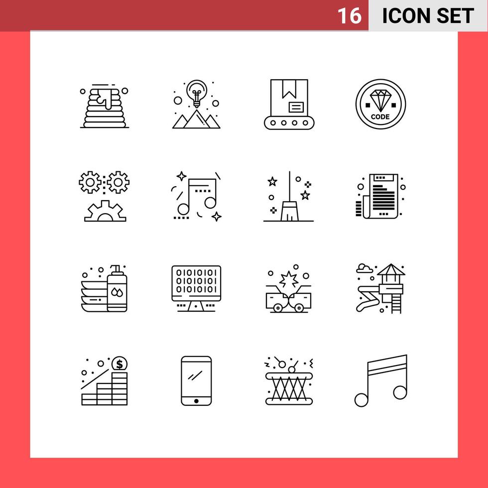 Group of 16 Outlines Signs and Symbols for engineering programming bulldozer development coding Editable Vector Design Elements