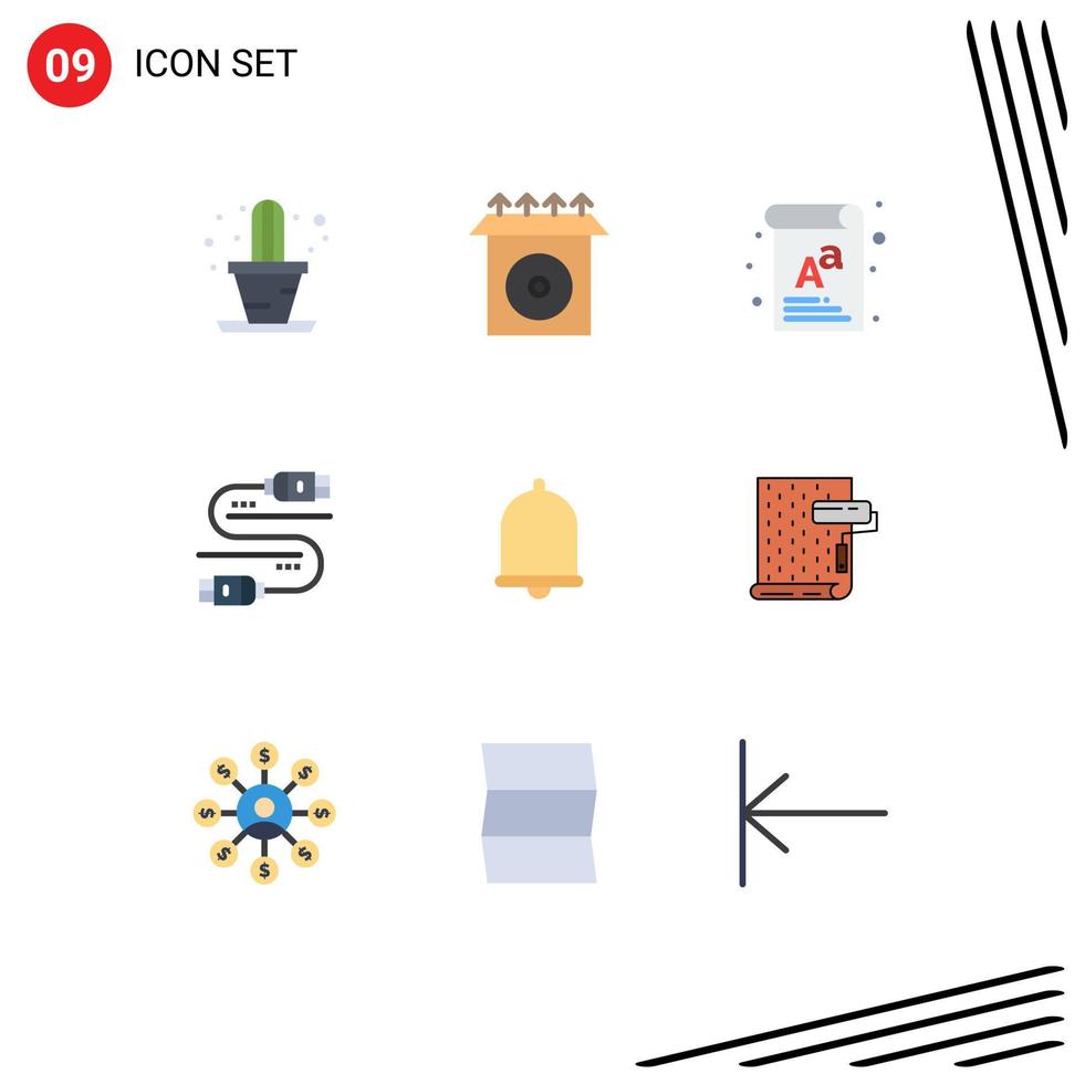 Modern Set of 9 Flat Colors and symbols such as sound bell font alert server Editable Vector Design Elements