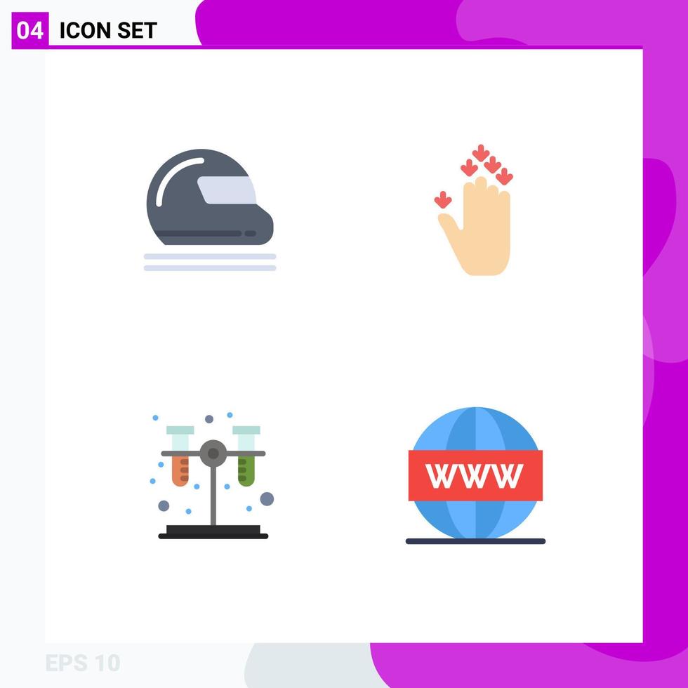 Editable Vector Line Pack of 4 Simple Flat Icons of helmet chemistry goal keeper hand tube Editable Vector Design Elements