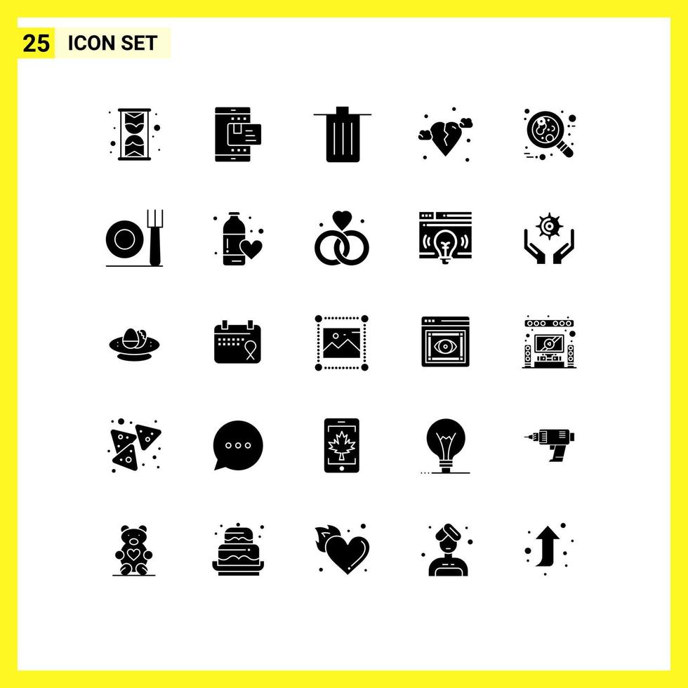 25 Universal Solid Glyphs Set for Web and Mobile Applications blood heart basket broken trash Editable Vector Design Elements