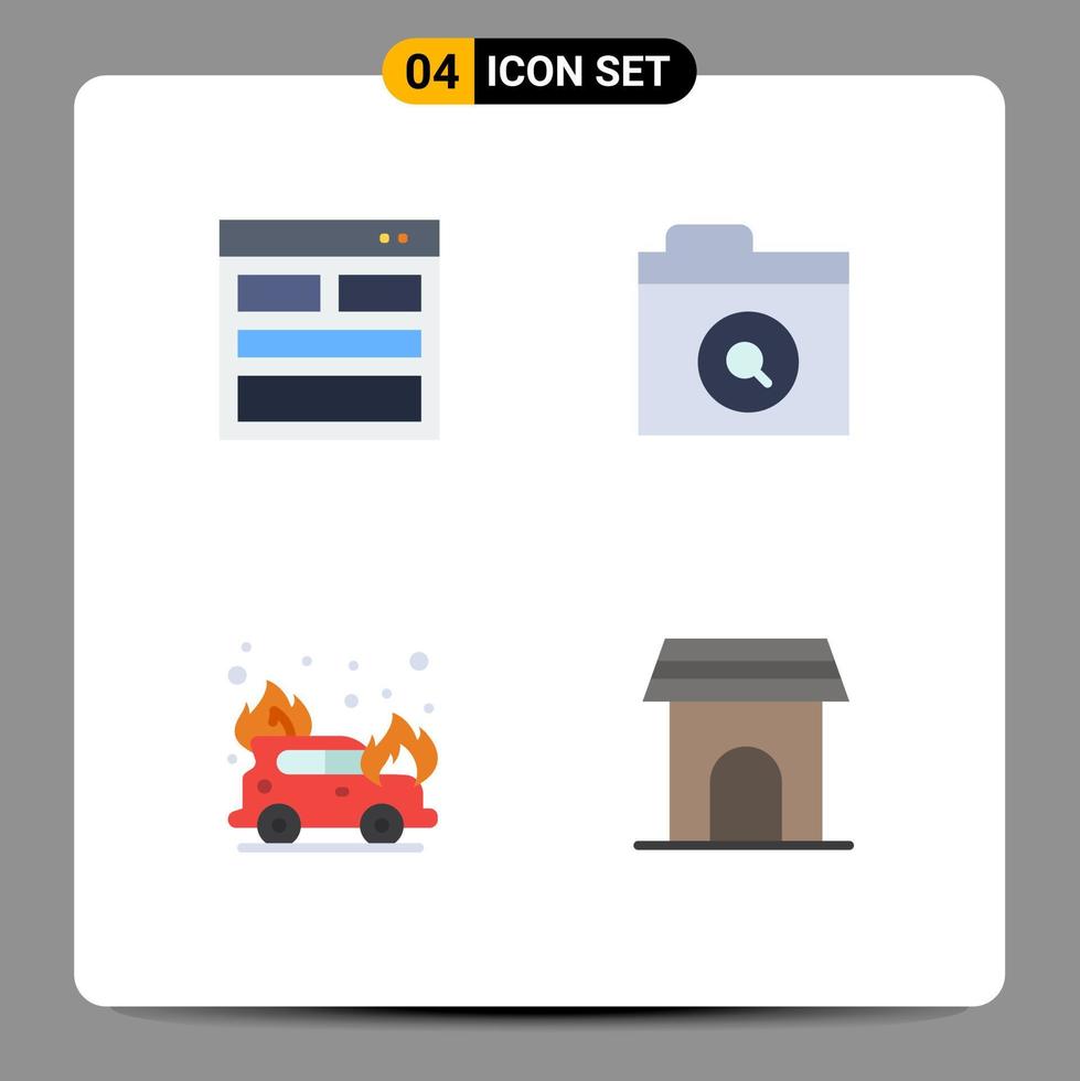 4 interfaz de usuario paquete de iconos planos de signos y símbolos modernos de comunicación forma de fuego carpeta apartamento elementos de diseño vectorial editables vector