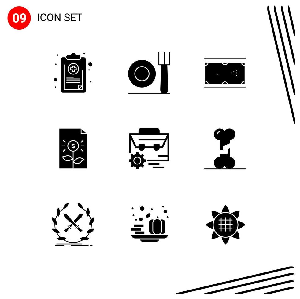 9 Universal Solid Glyphs Set for Web and Mobile Applications investment document billiards business pool Editable Vector Design Elements