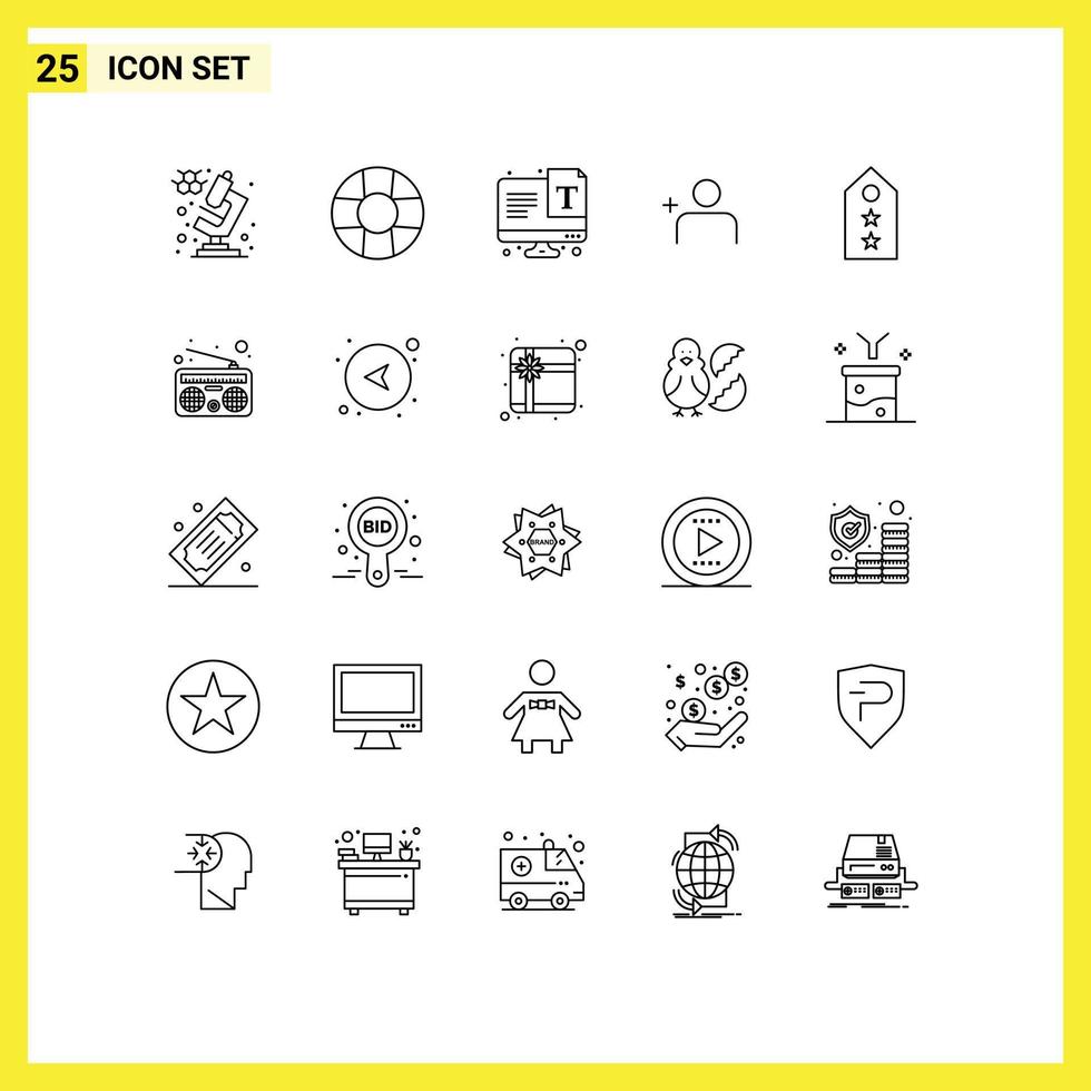 Stock Vector Icon Pack of 25 Line Signs and Symbols for communication tag font star military Editable Vector Design Elements