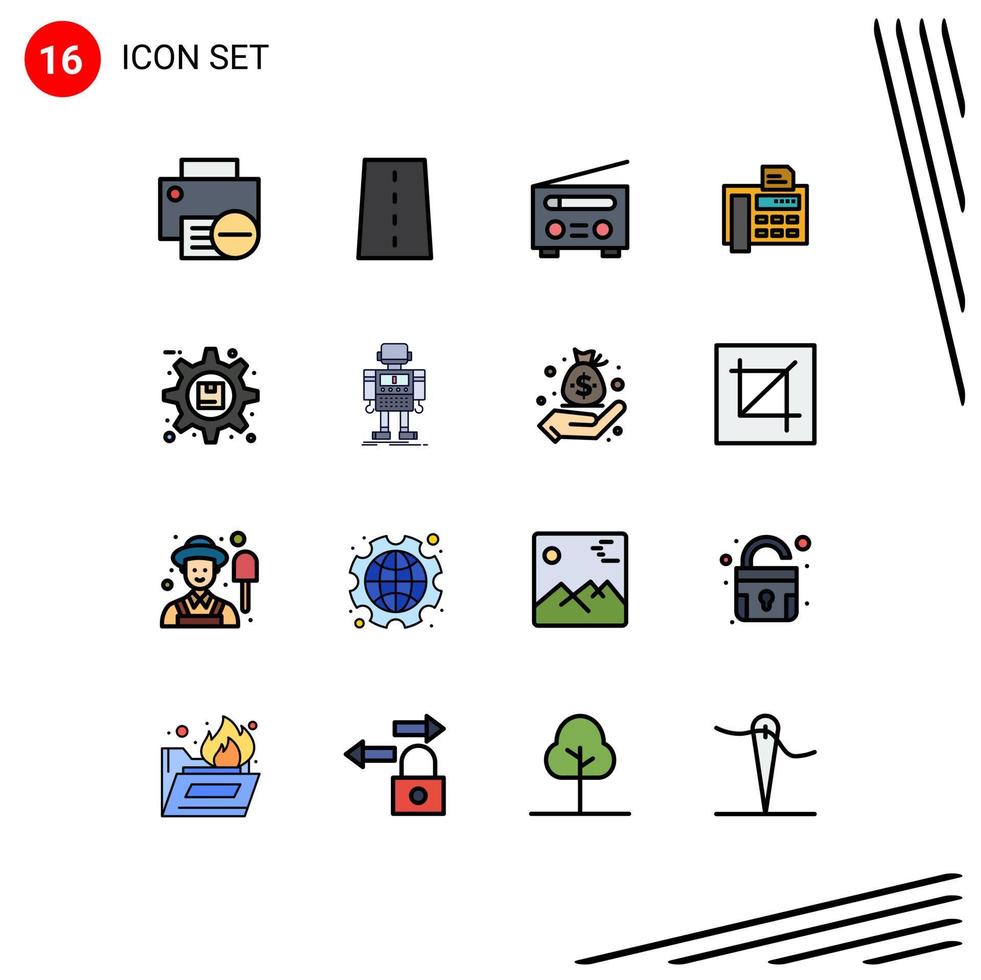 Universal Icon Symbols Group of 16 Modern Flat Color Filled Lines of fax machine phone path fax radio Editable Creative Vector Design Elements