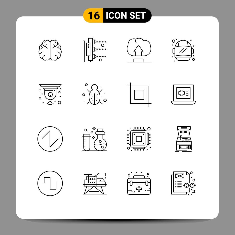 Set of 16 Commercial Outlines pack for device smart circuit interface cctv helmet Editable Vector Design Elements