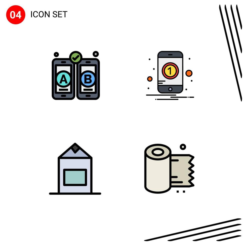 Set of 4 Modern UI Icons Symbols Signs for development yogurt notification mobile paper Editable Vector Design Elements