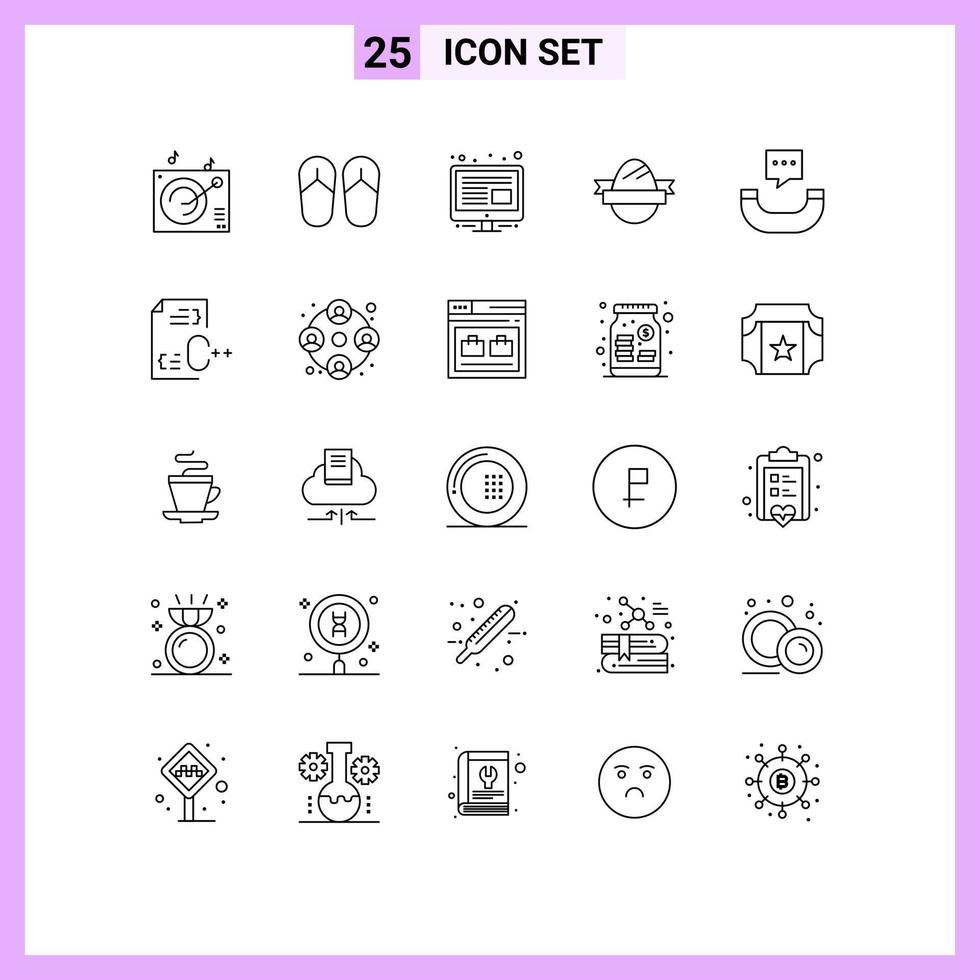 25 User Interface Line Pack of modern Signs and Symbols of coding sms screen phone holidays Editable Vector Design Elements