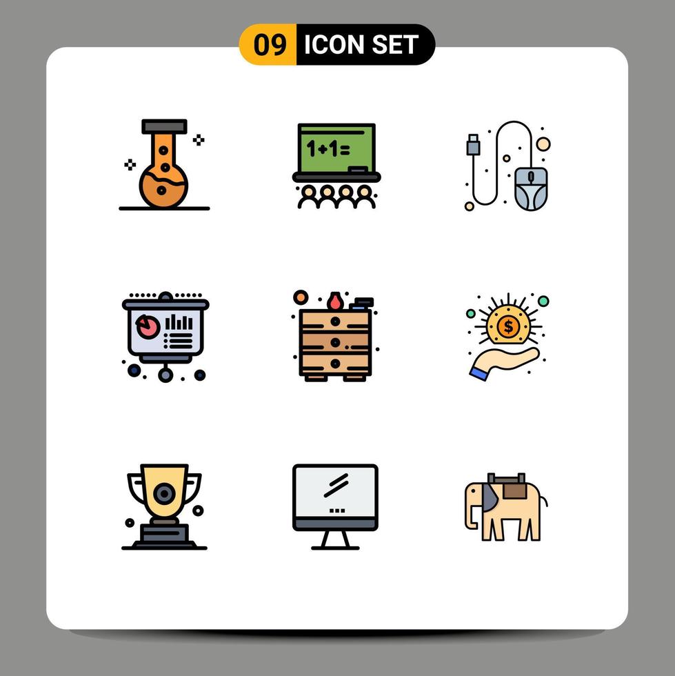 9 Universal Filledline Flat Colors Set for Web and Mobile Applications table draw mouse presentation education Editable Vector Design Elements