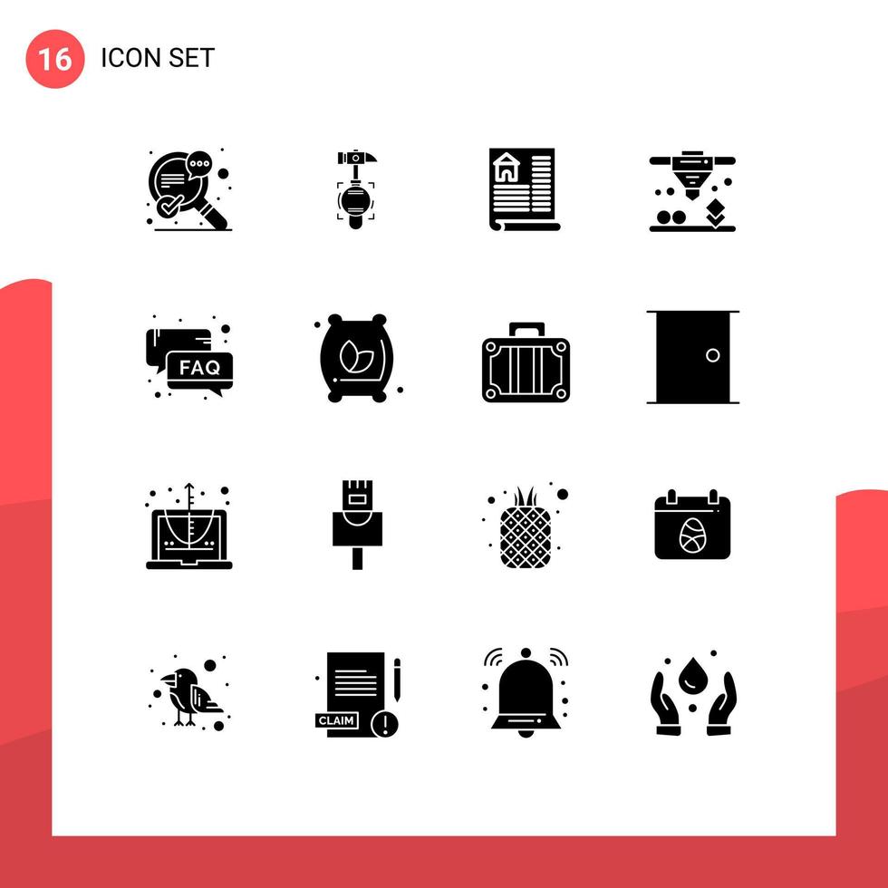 Pack of 16 Modern Solid Glyphs Signs and Symbols for Web Print Media such as support help document faq direct Editable Vector Design Elements