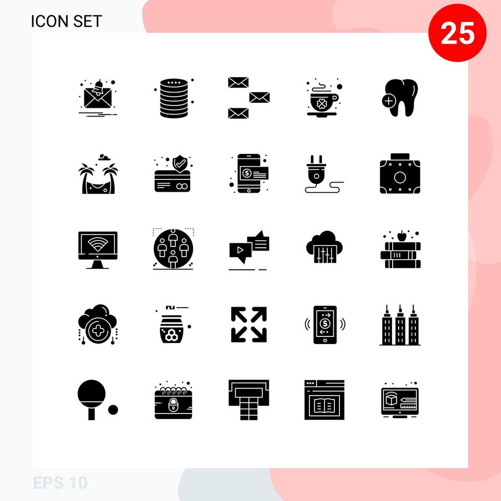 Set of 25 Modern UI Icons Symbols Signs for hospital saint back cup envelope Editable Vector Design Elements