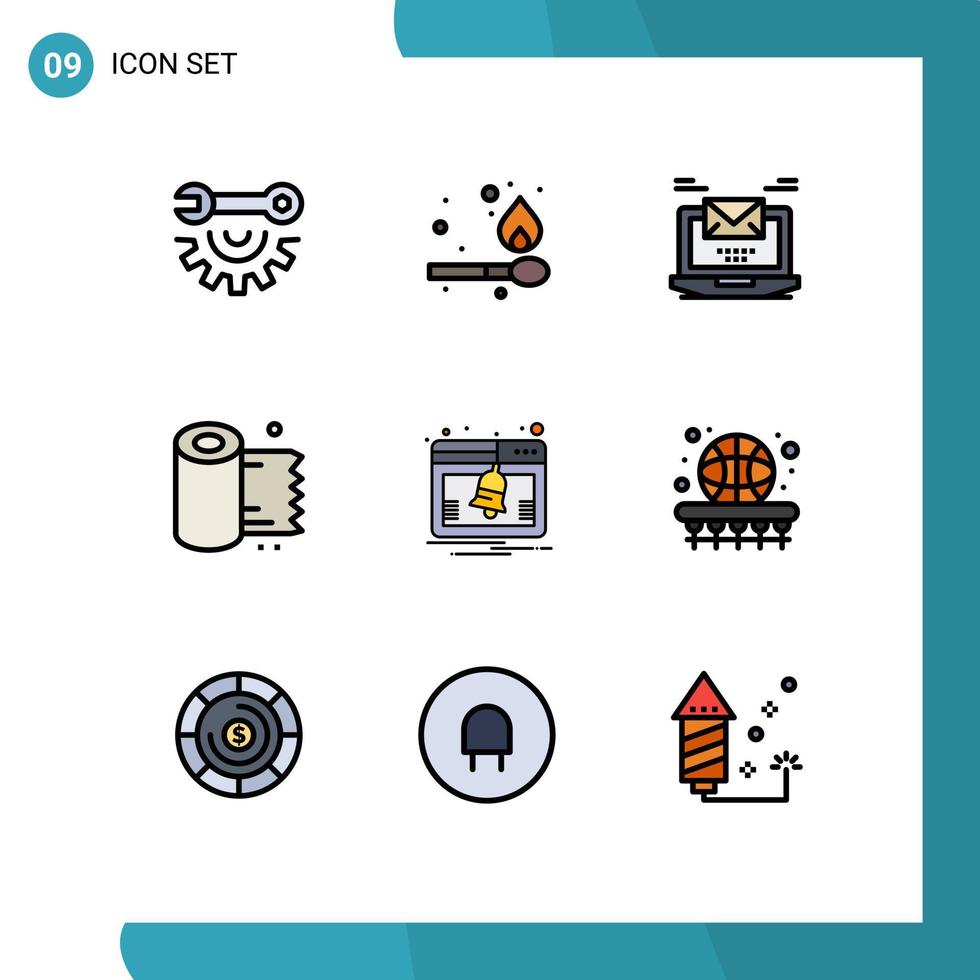 Modern Set of 9 Filledline Flat Colors and symbols such as activity tissue laptop roll cleaning Editable Vector Design Elements