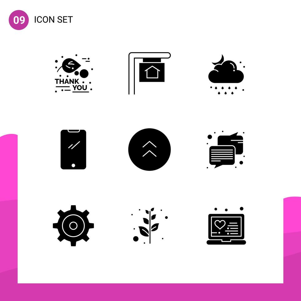 User Interface Pack of 9 Basic Solid Glyphs of arrows android drop mobile phone Editable Vector Design Elements