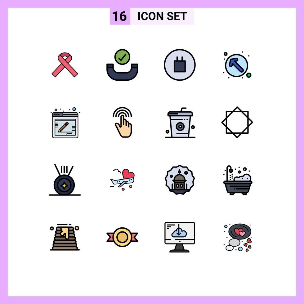Pictogram Set of 16 Simple Flat Color Filled Lines of finger feedback symbols comment up left Editable Creative Vector Design Elements