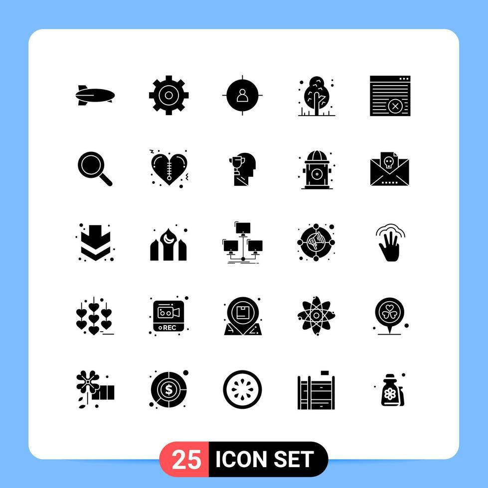 Universal Icon Symbols Group of 25 Modern Solid Glyphs of online browser human tree forest Editable Vector Design Elements