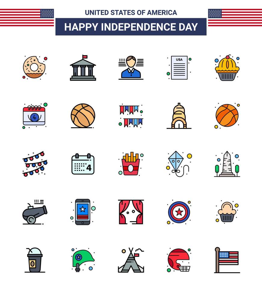 25 Creative USA Icons Modern Independence Signs and 4th July Symbols of cake muffin man american declaration of independence Editable USA Day Vector Design Elements