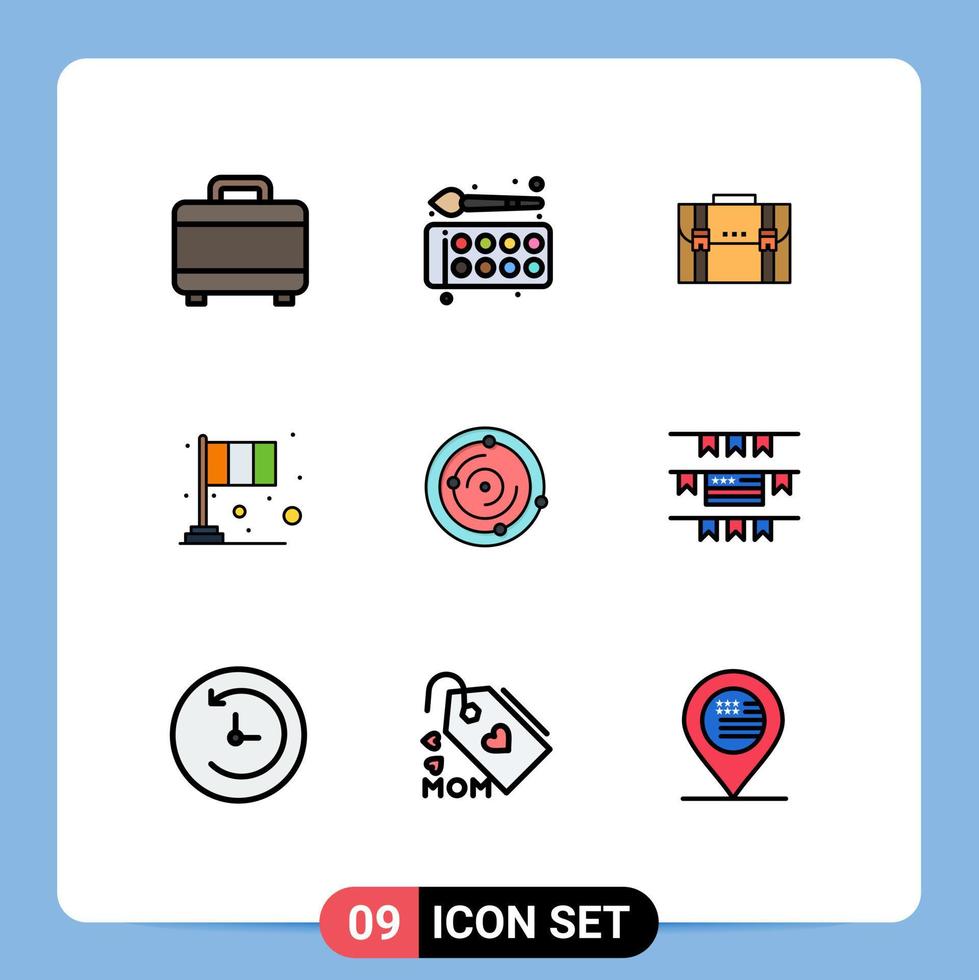 Universal Icon Symbols Group of 9 Modern Filledline Flat Colors of flag day briefcase suitcase marketing Editable Vector Design Elements