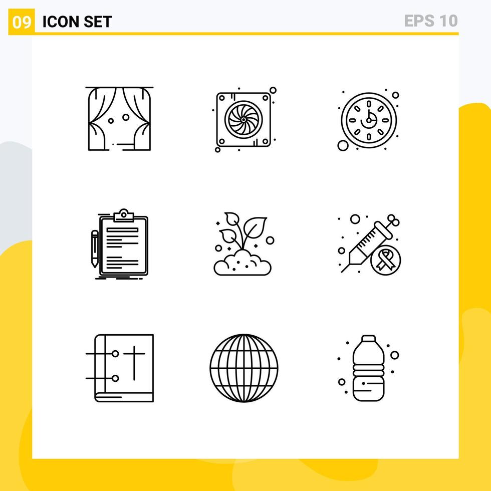 Universal Icon Symbols Group of 9 Modern Outlines of farming clip board clock done check Editable Vector Design Elements