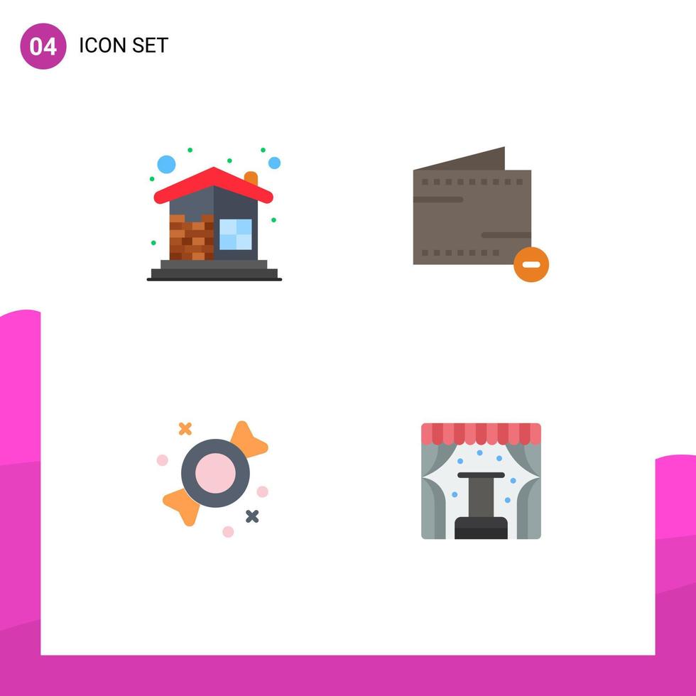 conjunto de 4 iconos planos vectoriales en la cuadrícula para elementos de diseño vectorial editables de caramelos y dulces de pared de ladrillo vector