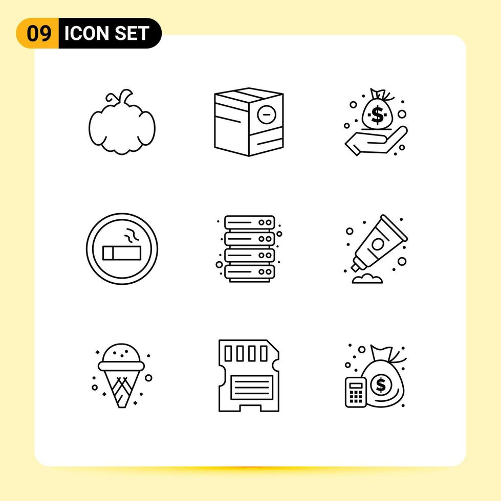 Modern Set of 9 Outlines Pictograph of cloud lab shipping cigarette management Editable Vector Design Elements