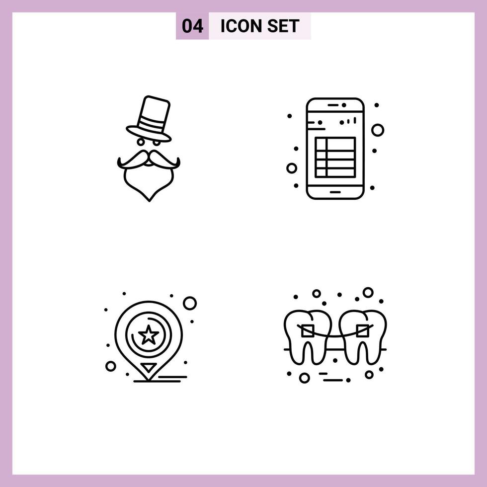 4 Universal Line Signs Symbols of moustache reading santa clause book maps Editable Vector Design Elements