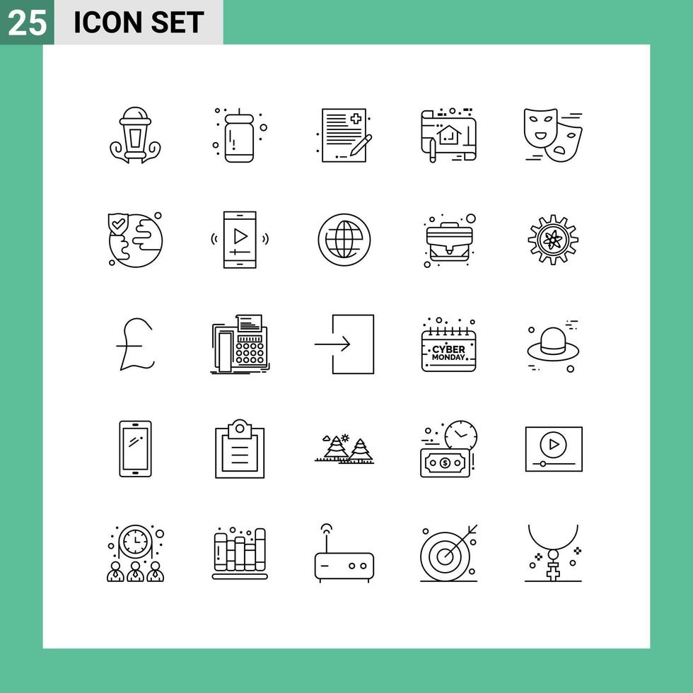 Mobile Interface Line Set of 25 Pictograms of carnival plan doctor blue print plan Editable Vector Design Elements