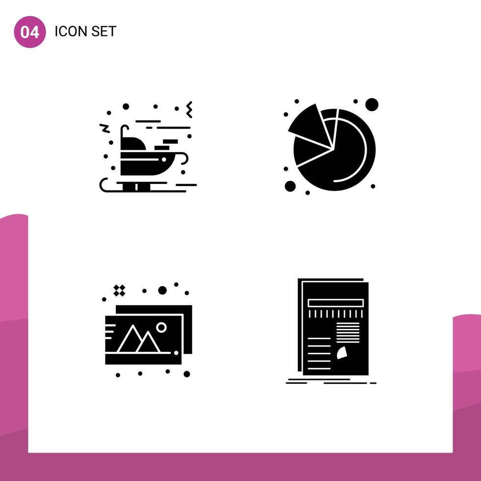 4 User Interface Solid Glyph Pack of modern Signs and Symbols of carriage photos santa seo data Editable Vector Design Elements