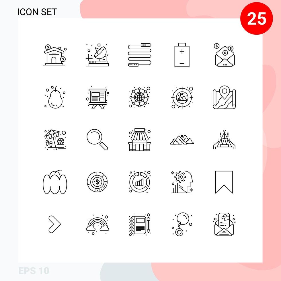 25 Thematic Vector Lines and Editable Symbols of message investment jump business electric Editable Vector Design Elements