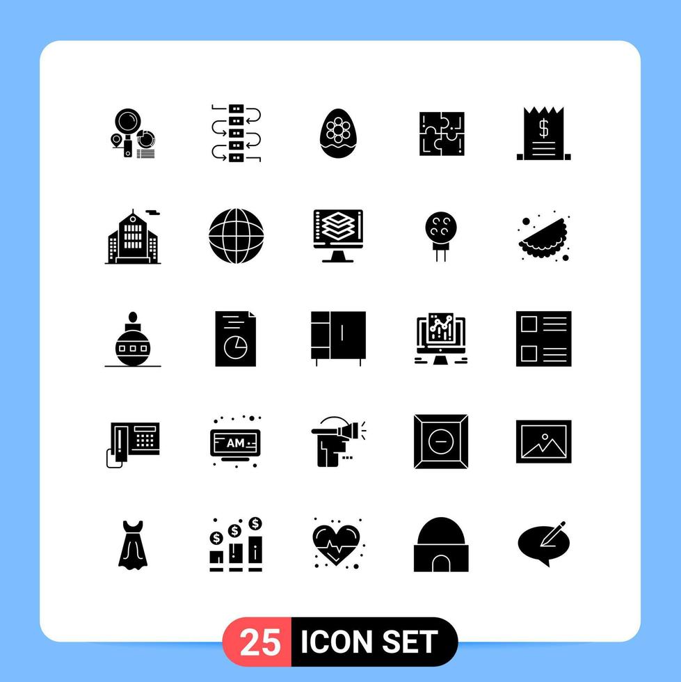 Solid Glyph Pack of 25 Universal Symbols of bills sport decoration play puzzle Editable Vector Design Elements